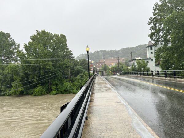 View of downtown White River Junction from Bridge Street during the July, 2023 floods.