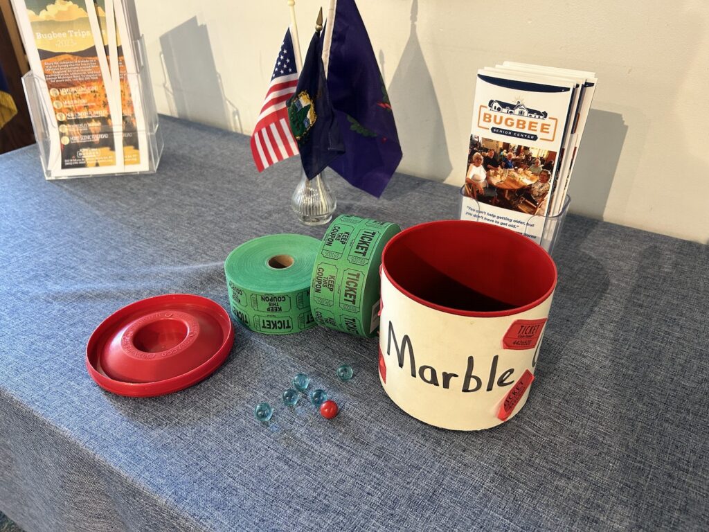 Marble Game bucket and raffle tickets